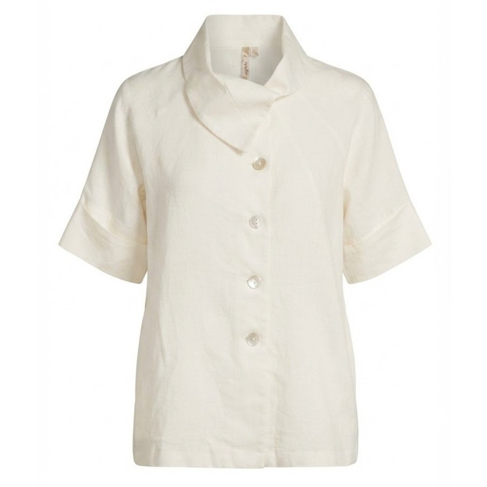 Comfy USA White 100% Linen Short Sleeve Button Front Top Pockets Small